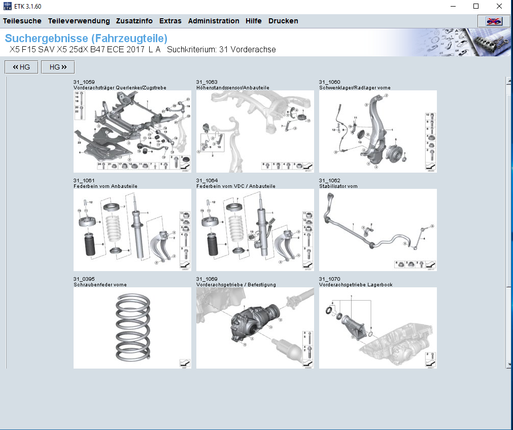 BMW ETK 11.2017 Version Preise Fahrzeugidentifikation Teilesuche