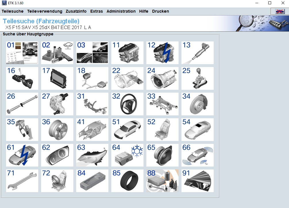 BMW ETK 11.2017 Version Preise Fahrzeugidentifikation Teilesuche