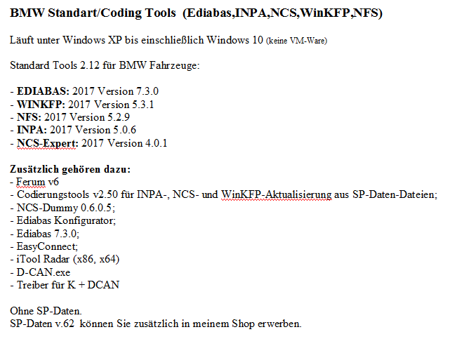 BMW Standart/Coding Tools (Ediabas,INPA,NCS,WinKFP,NFS) 06/2017