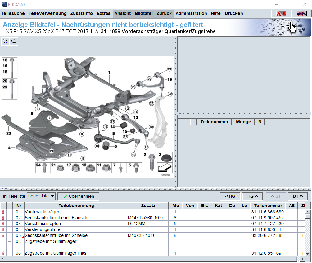 BMW ETK 11.2017 Version Preise Fahrzeugidentifikation Teilesuche