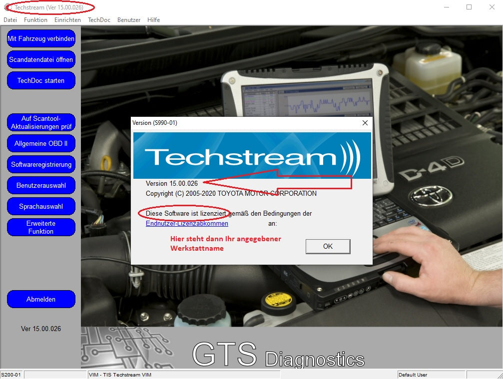 Techstream Version 15.00.026 für Toyota und Lexus GTS – Diagnose Erscheinungsdatum: 03.2020