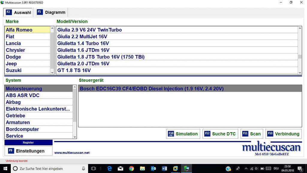 Fiat Multiecuscan 3.9R1 incl. Patch, Mehrsprachig Version vom 27.11.2017, Multiecuscan = Multi-ECU Scan