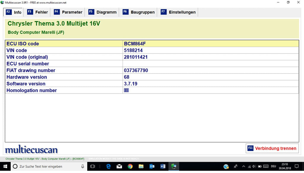 Fiat Multiecuscan 3.9R1 incl. Patch, Mehrsprachig Version vom 27.11.2017, Multiecuscan = Multi-ECU Scan