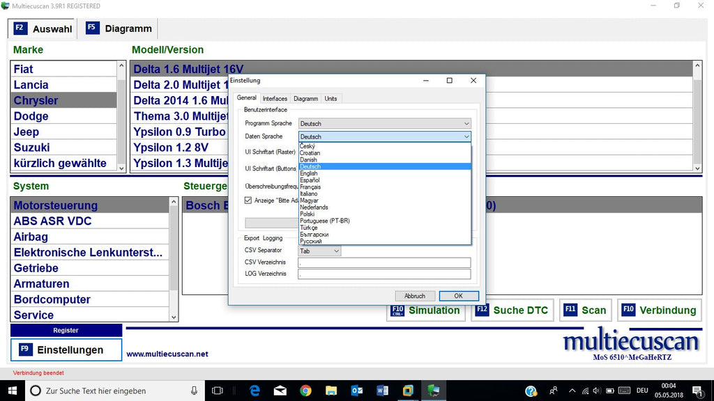 Fiat Multiecuscan 3.9R1 incl. Patch, Mehrsprachig Version vom 27.11.2017, Multiecuscan = Multi-ECU Scan